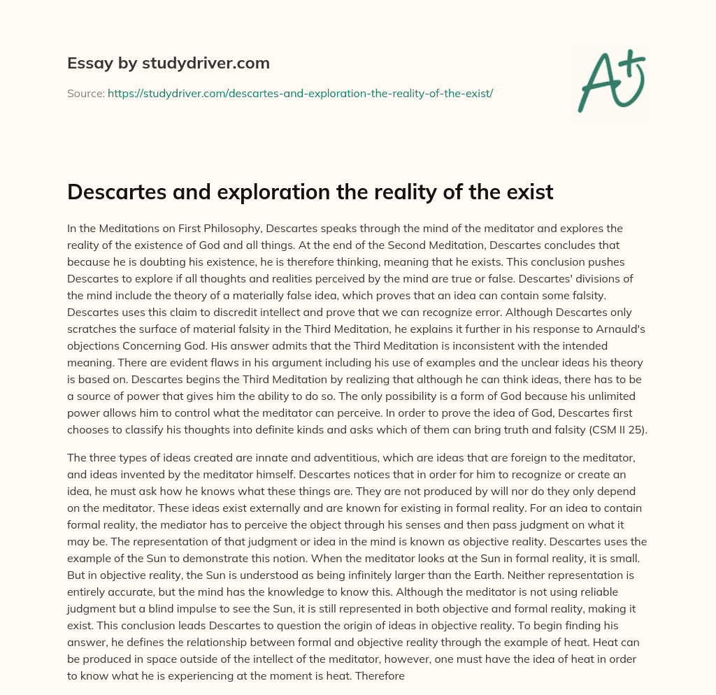 Descartes and Exploration the Reality of the Exist essay