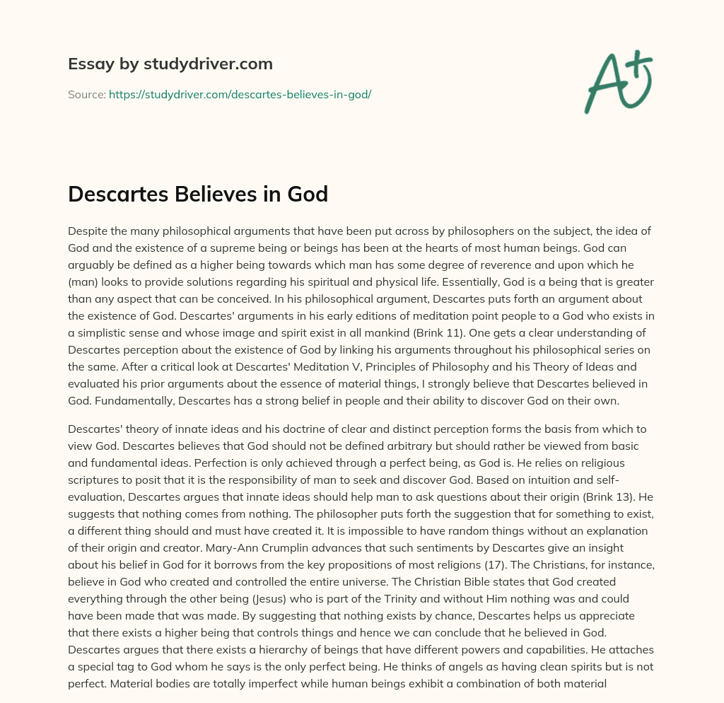 Descartes Believes in God essay