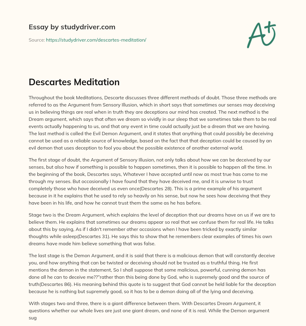 Descartes Meditation essay