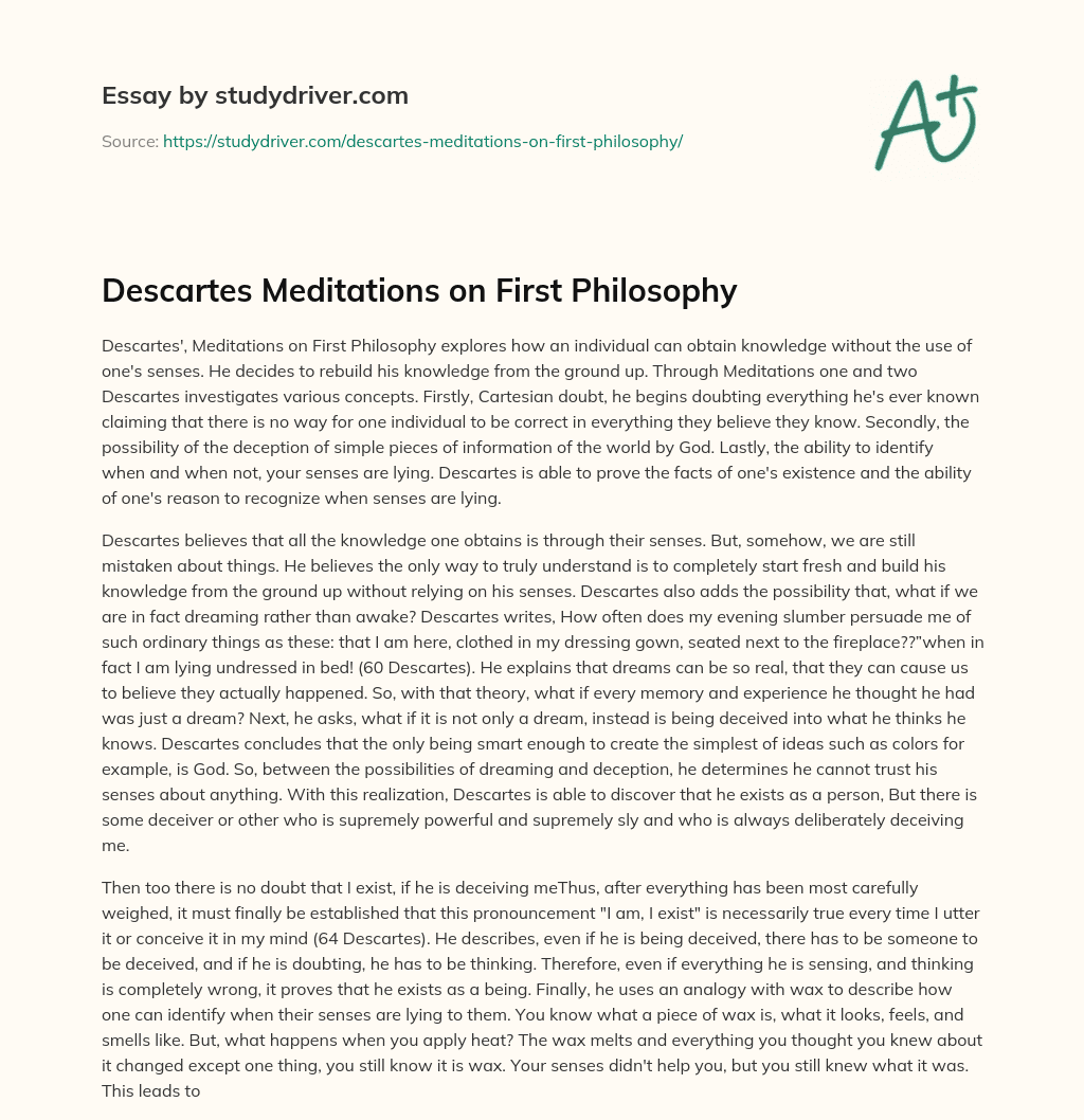 Descartes Meditations on First Philosophy essay