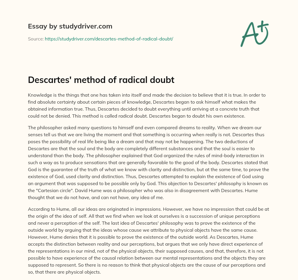 Descartes’ Method of Radical Doubt essay