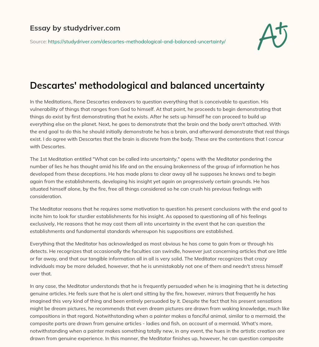 Descartes’ Methodological and Balanced Uncertainty essay