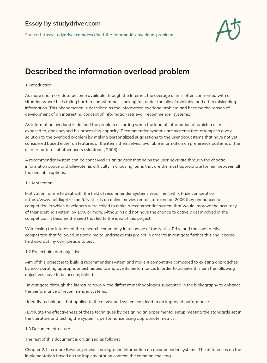 Described the Information Overload Problem essay