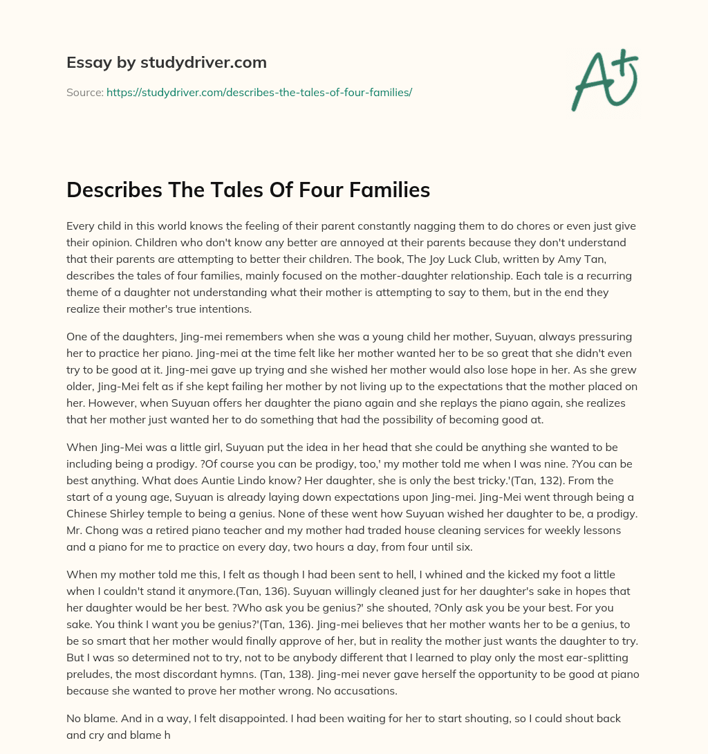 Describes the Tales of Four Families essay