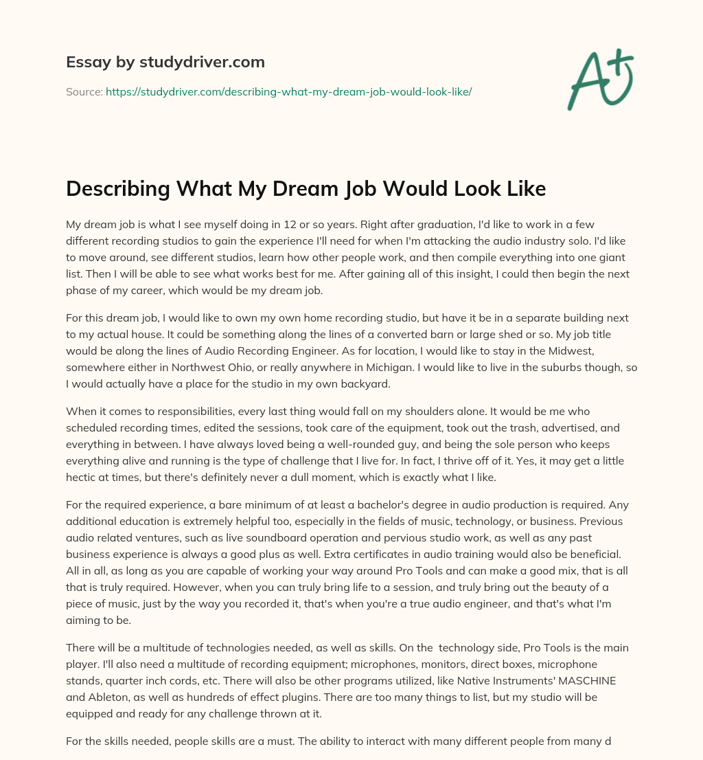 Describing what my Dream Job would Look Like essay