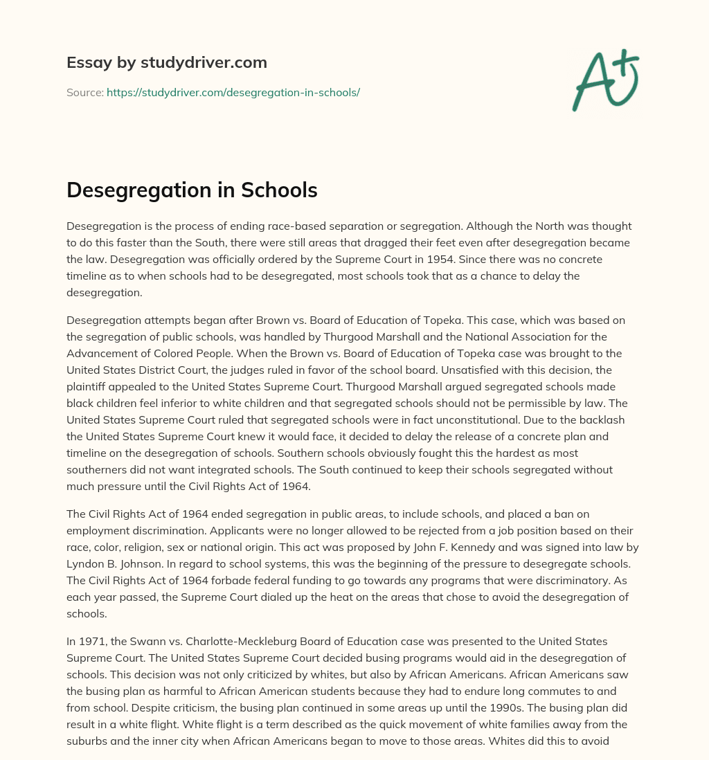 Desegregation in Schools essay