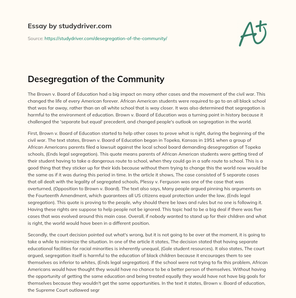 Desegregation of the Community essay