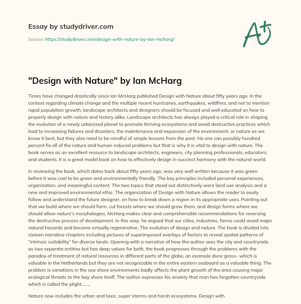 “Design with Nature” by Ian McHarg essay