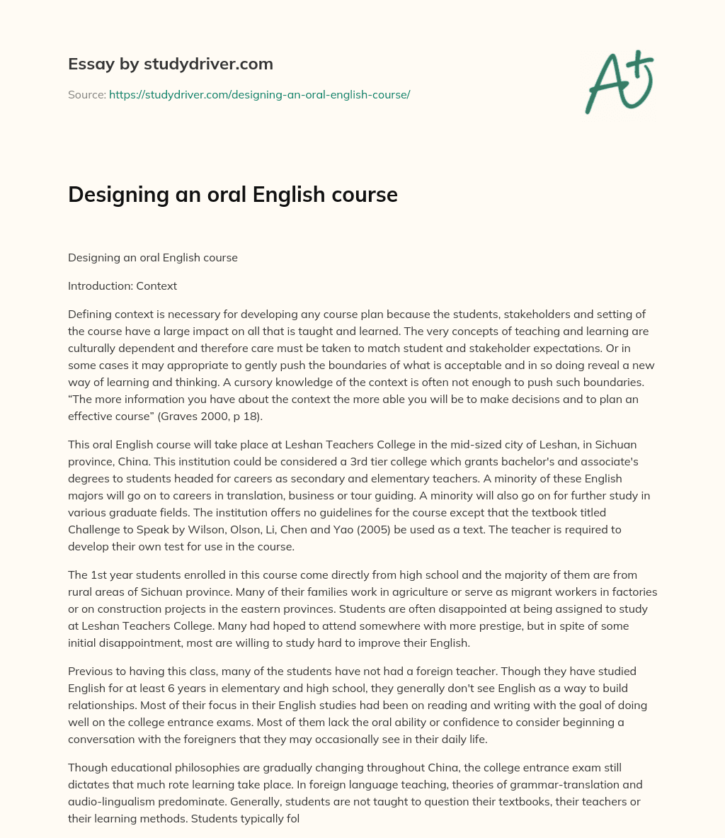 Designing an Oral English Course essay