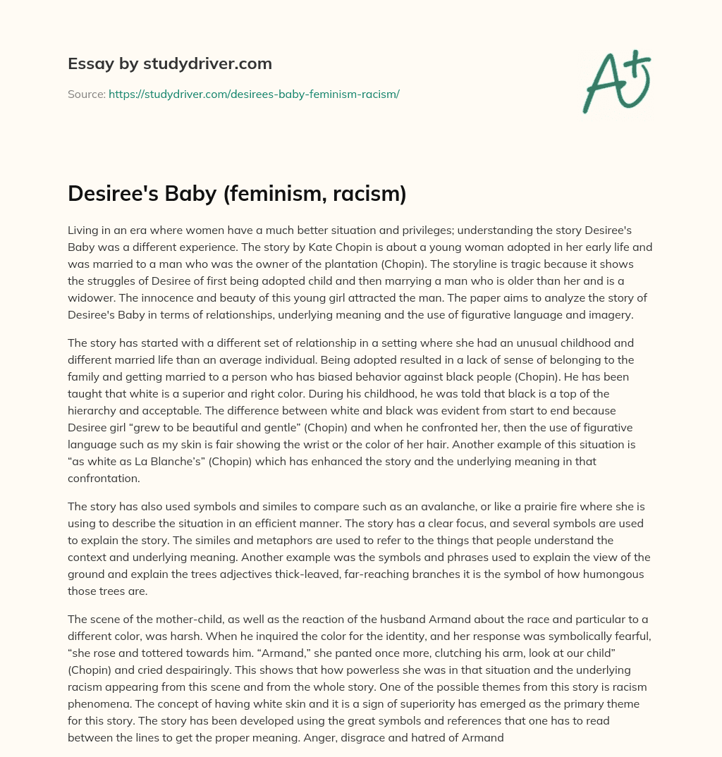 Desiree’s Baby (feminism, Racism) essay