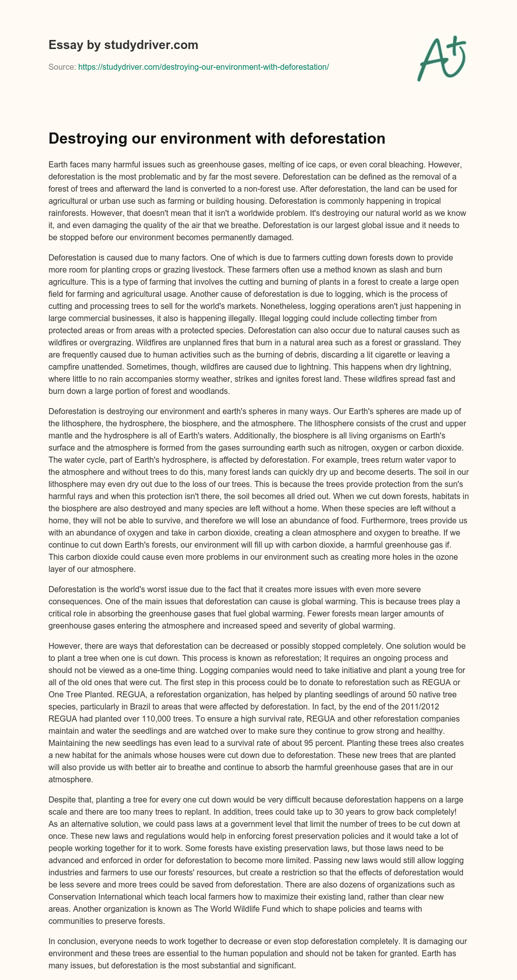 Destroying our Environment with Deforestation essay