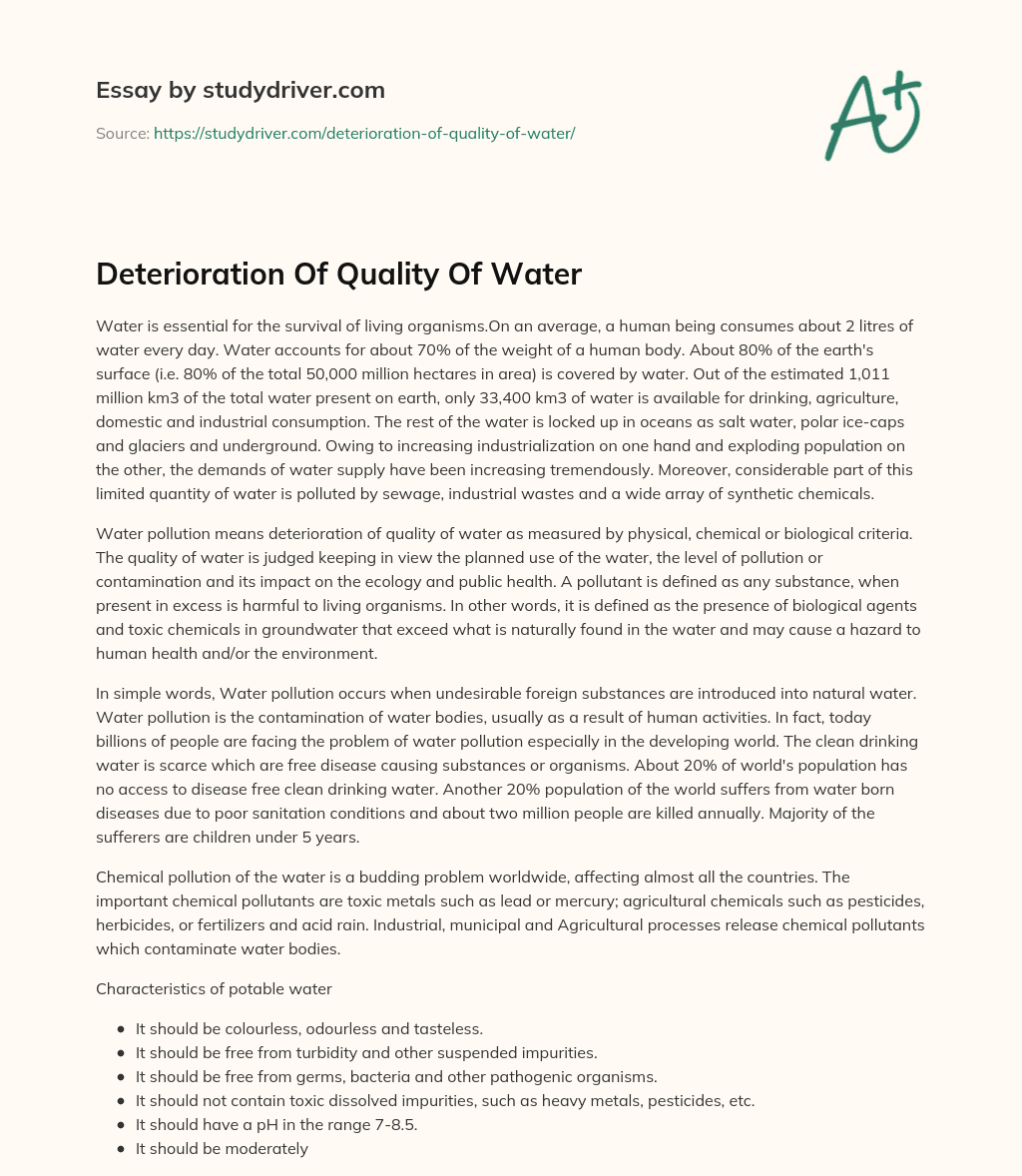 Deterioration of Quality of Water essay