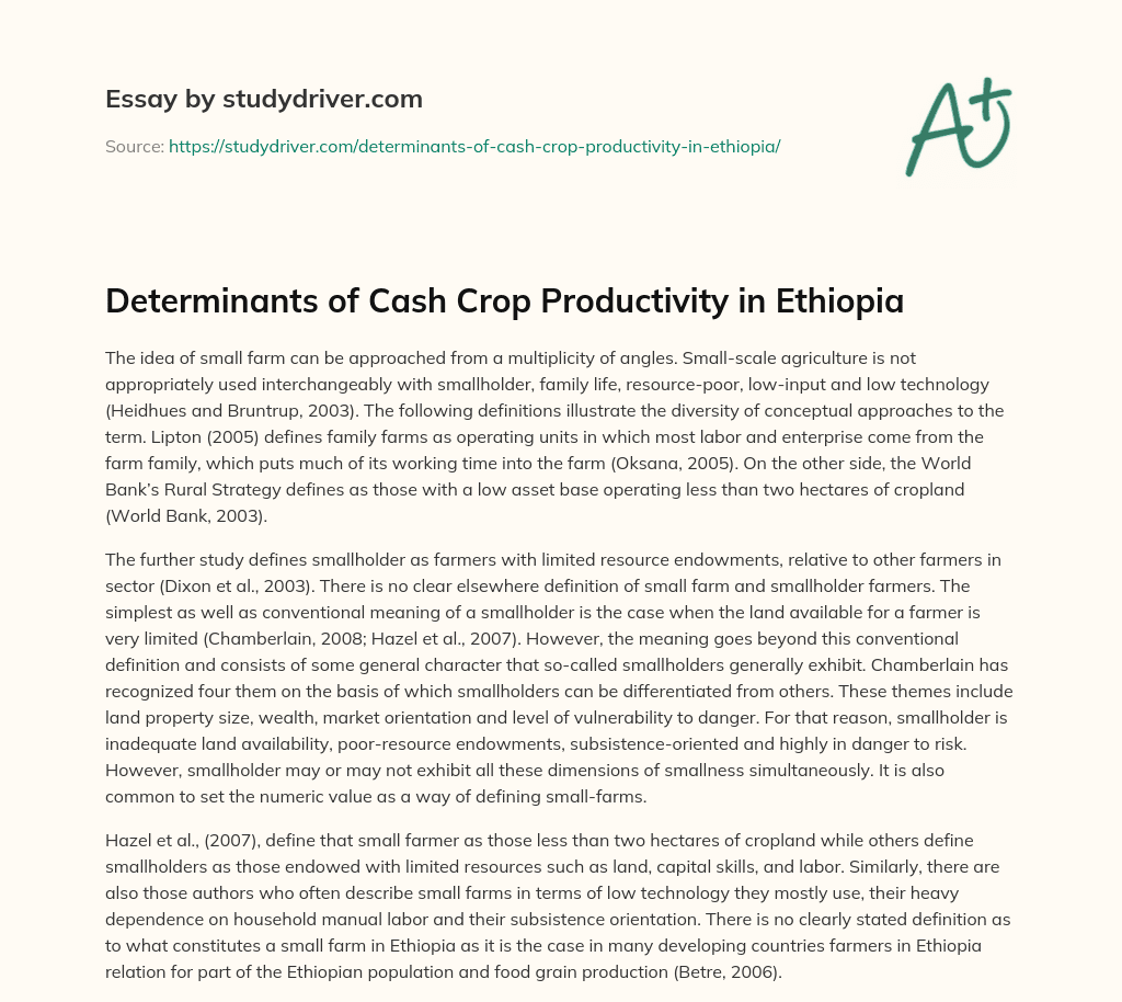 Determinants of Cash Crop Productivity in Ethiopia essay