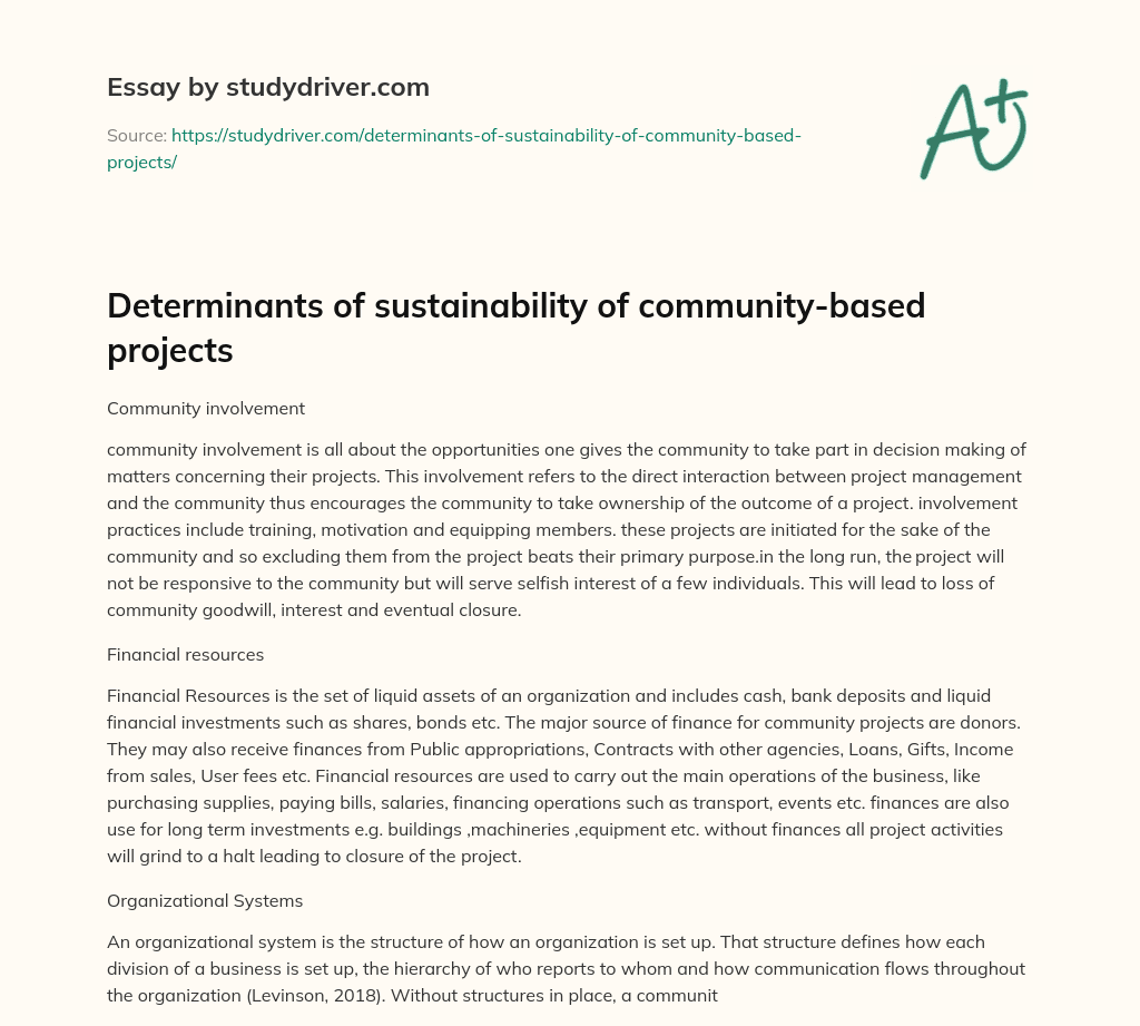 Determinants of Sustainability of Community-based Projects essay