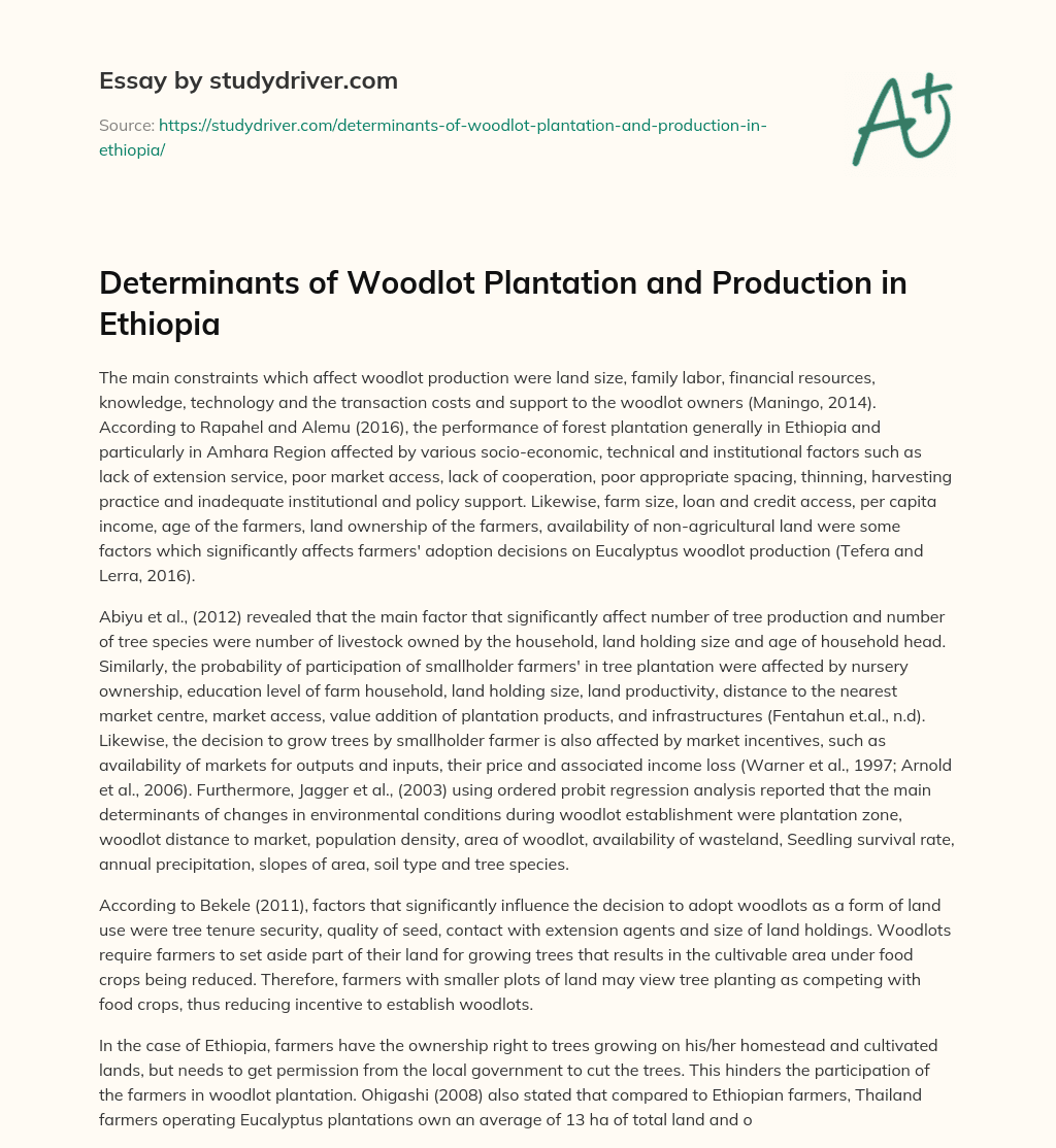 Determinants of Woodlot Plantation and Production in Ethiopia essay