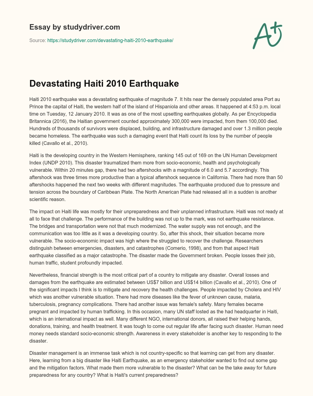 Devastating Haiti 2010 Earthquake essay