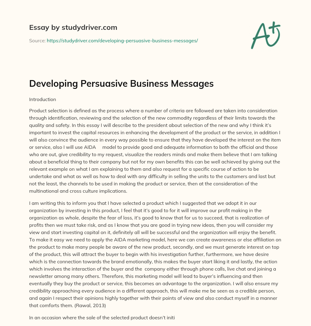 Developing Persuasive Business Messages essay
