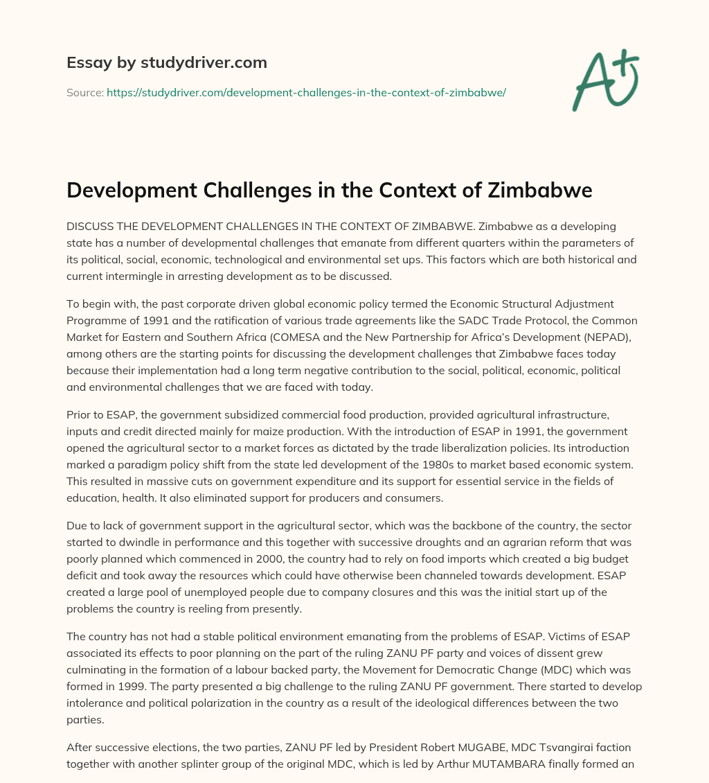 Development Challenges in the Context of Zimbabwe essay