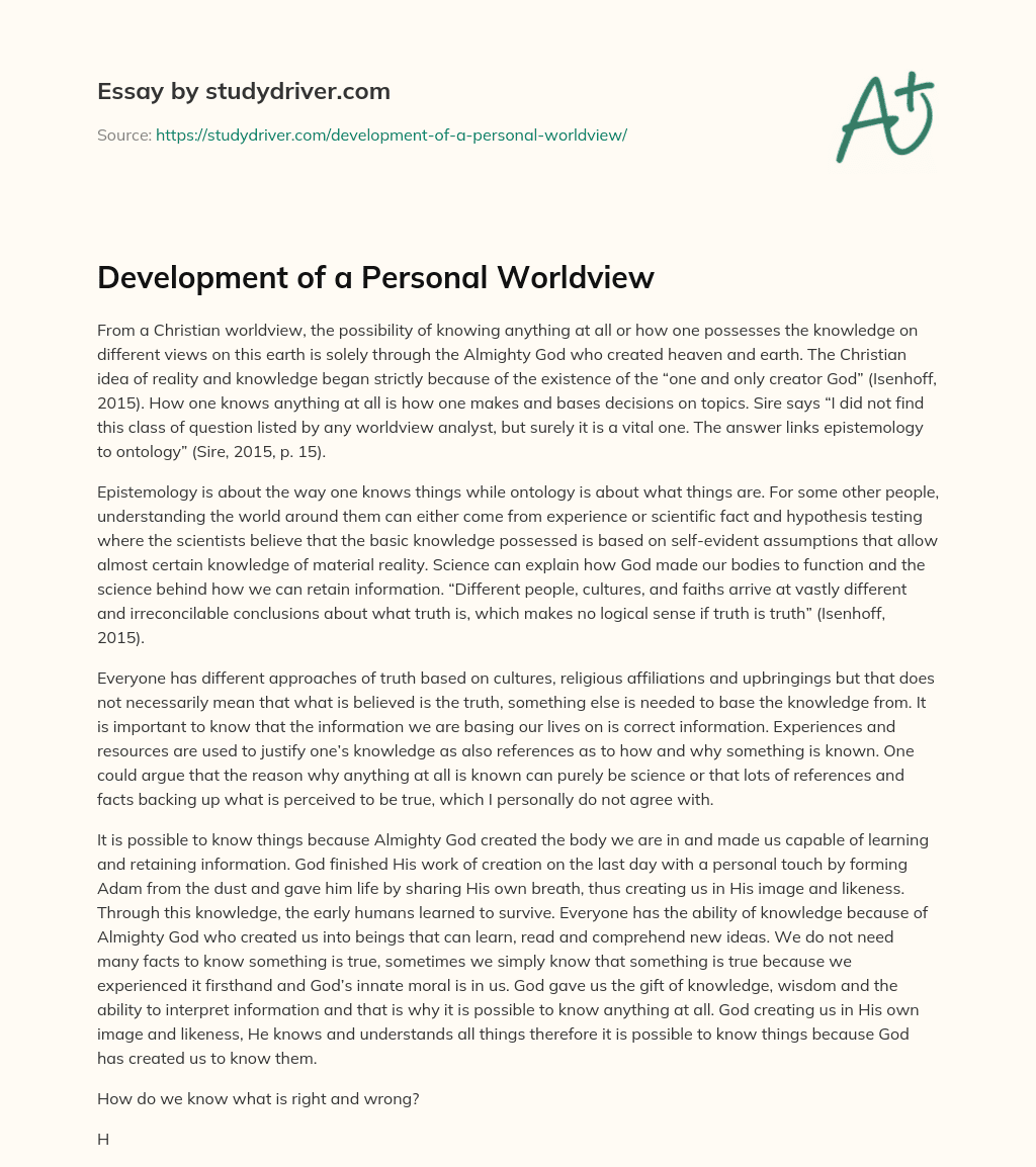 Development of a Personal Worldview essay