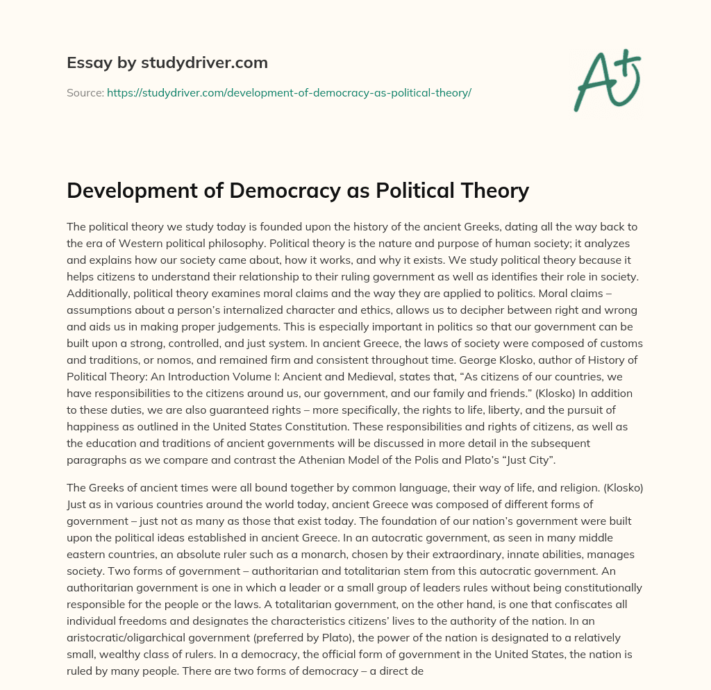 Development of Democracy as Political Theory essay