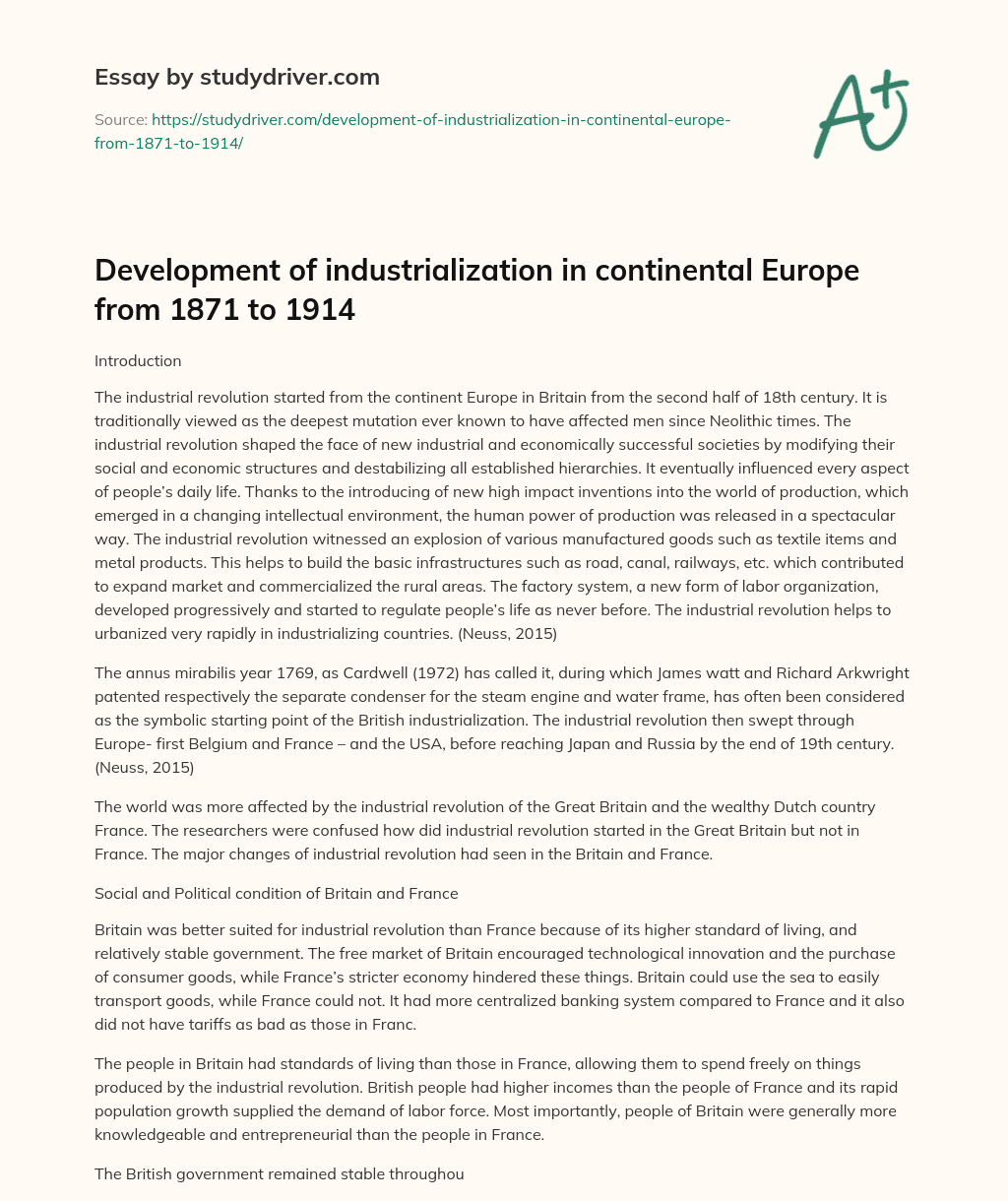 Development of Industrialization in Continental Europe from 1871 to 1914 essay