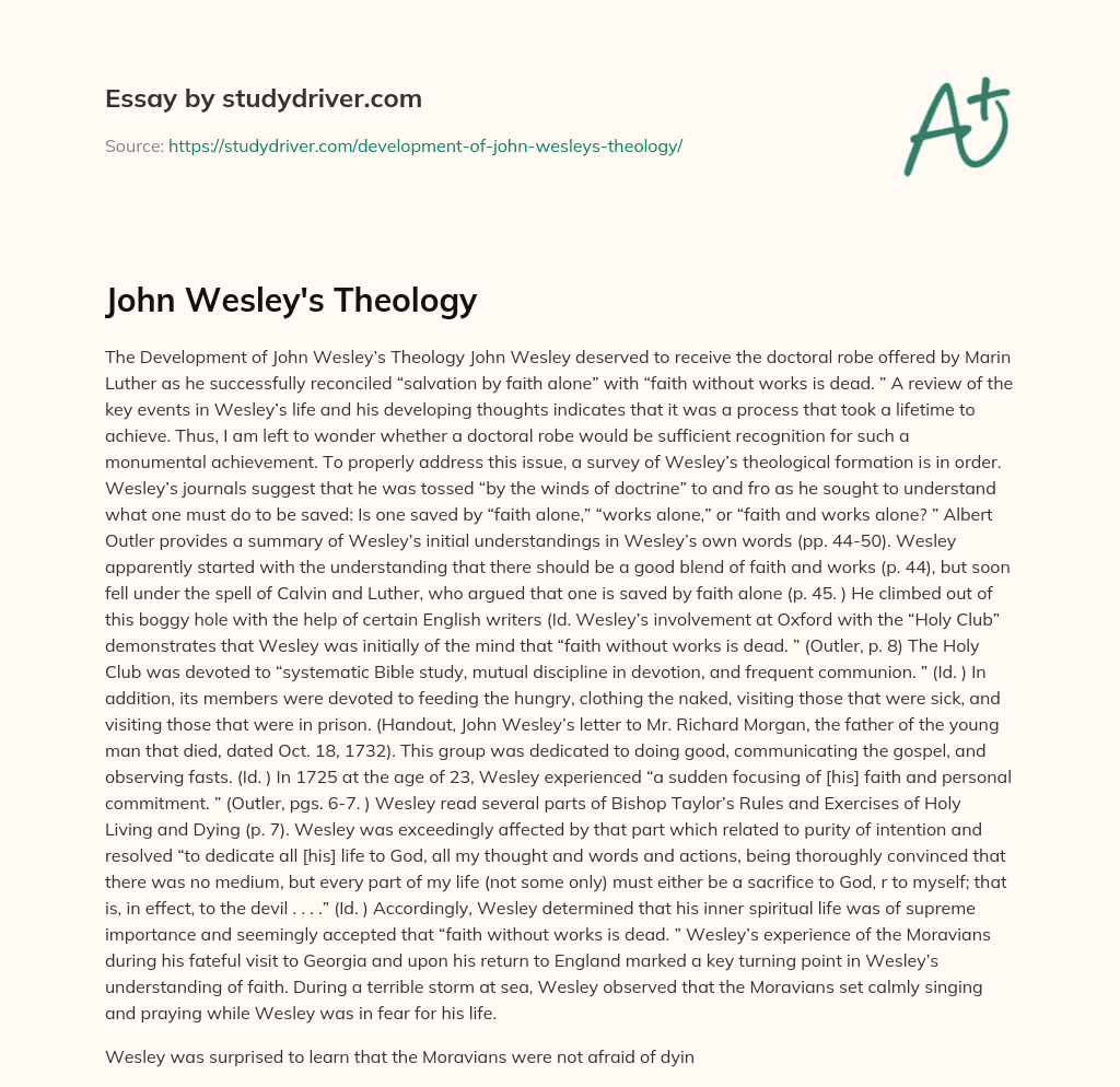 John Wesley’s Theology essay