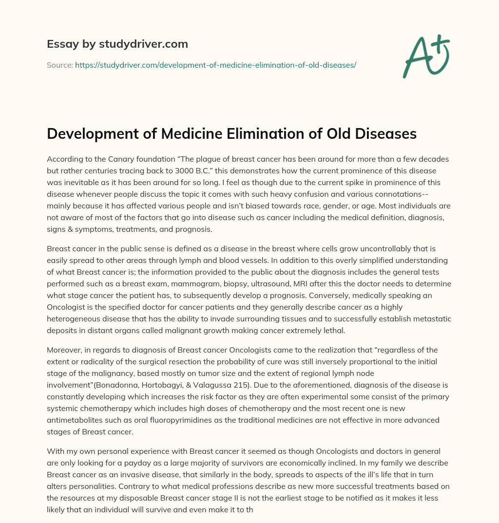 Development of Medicine Elimination of Old Diseases essay