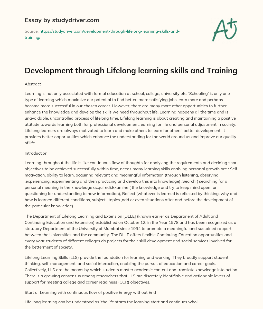 Development through Lifelong Learning Skills and Training essay