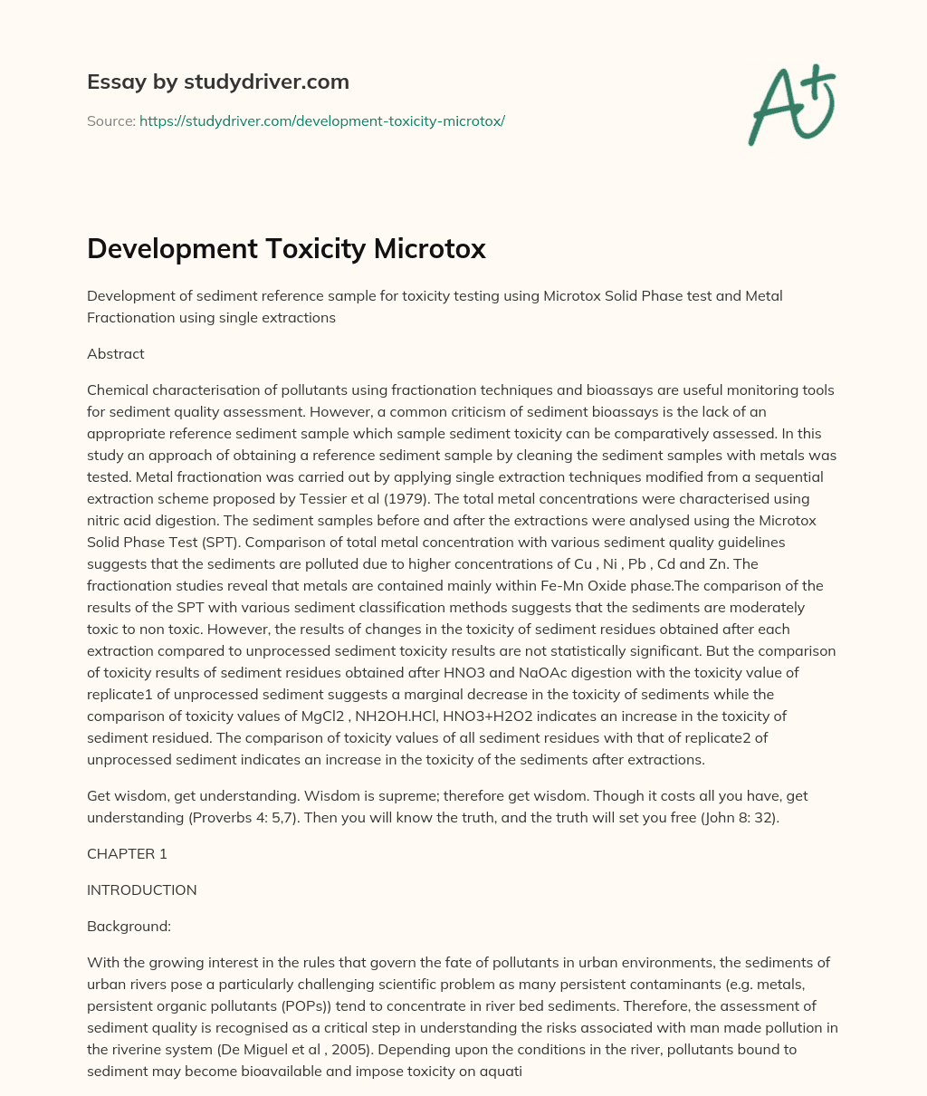 Development Toxicity Microtox essay