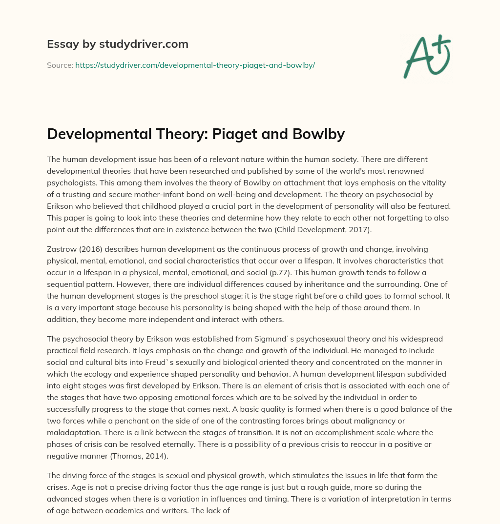 Developmental Theory: Piaget and Bowlby essay