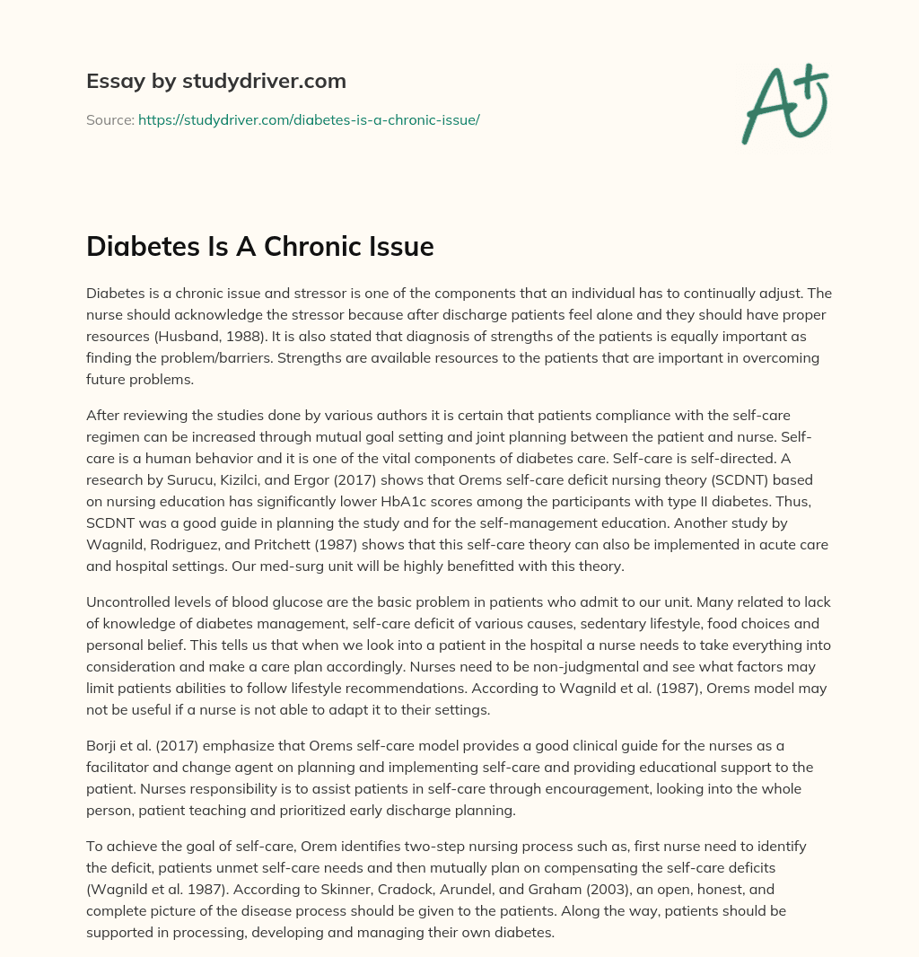 Diabetes is a Chronic Issue essay