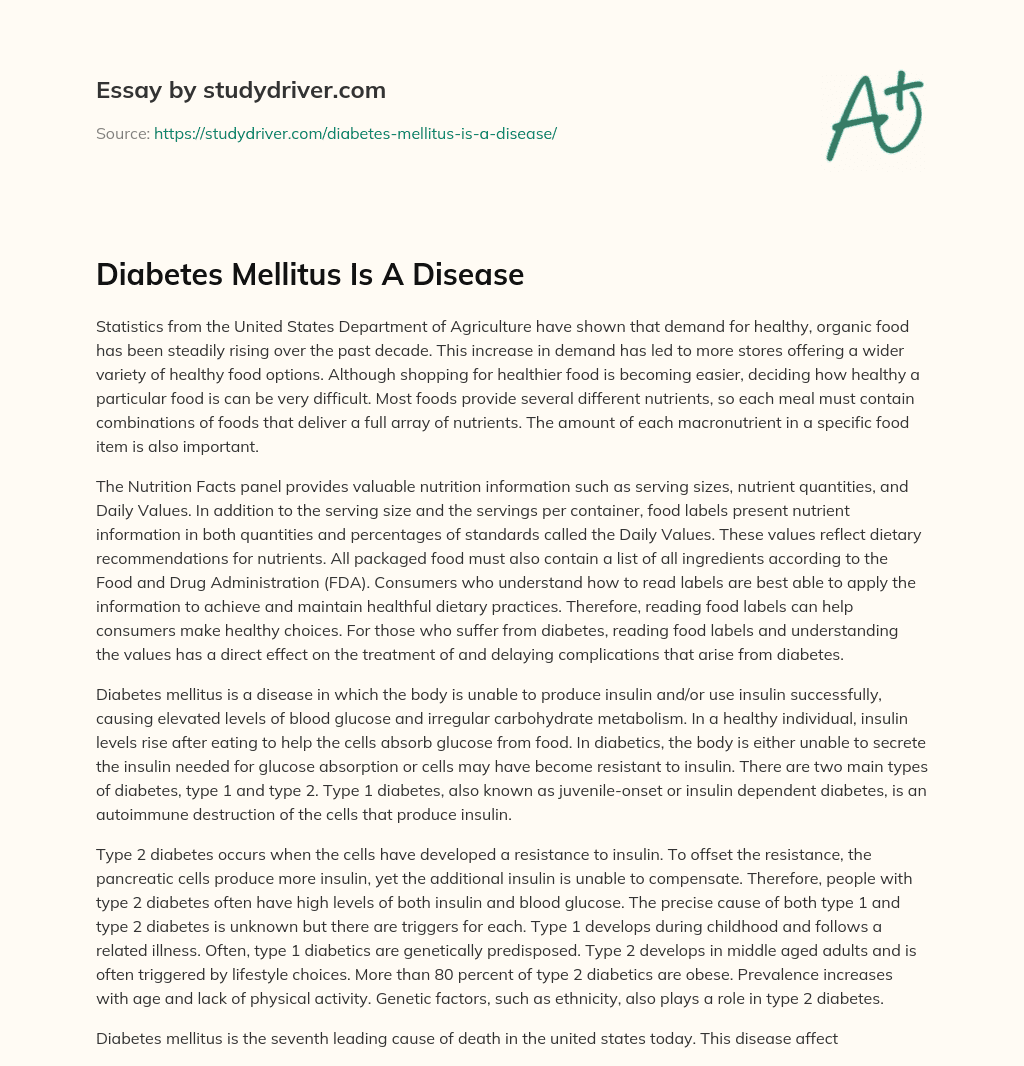 Diabetes Mellitus is a Disease essay