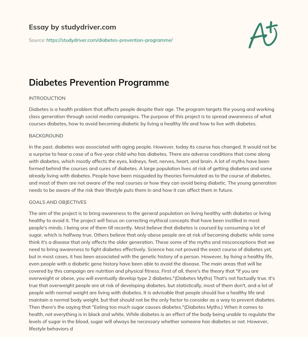 Diabetes Prevention Programme essay