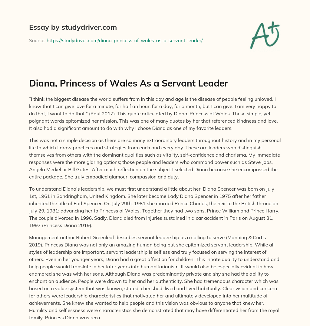 Diana, Princess of Wales as a Servant Leader essay