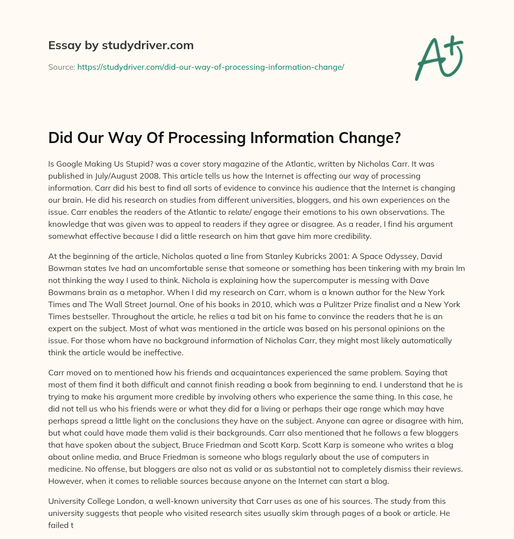 Did our Way of Processing Information Change? essay