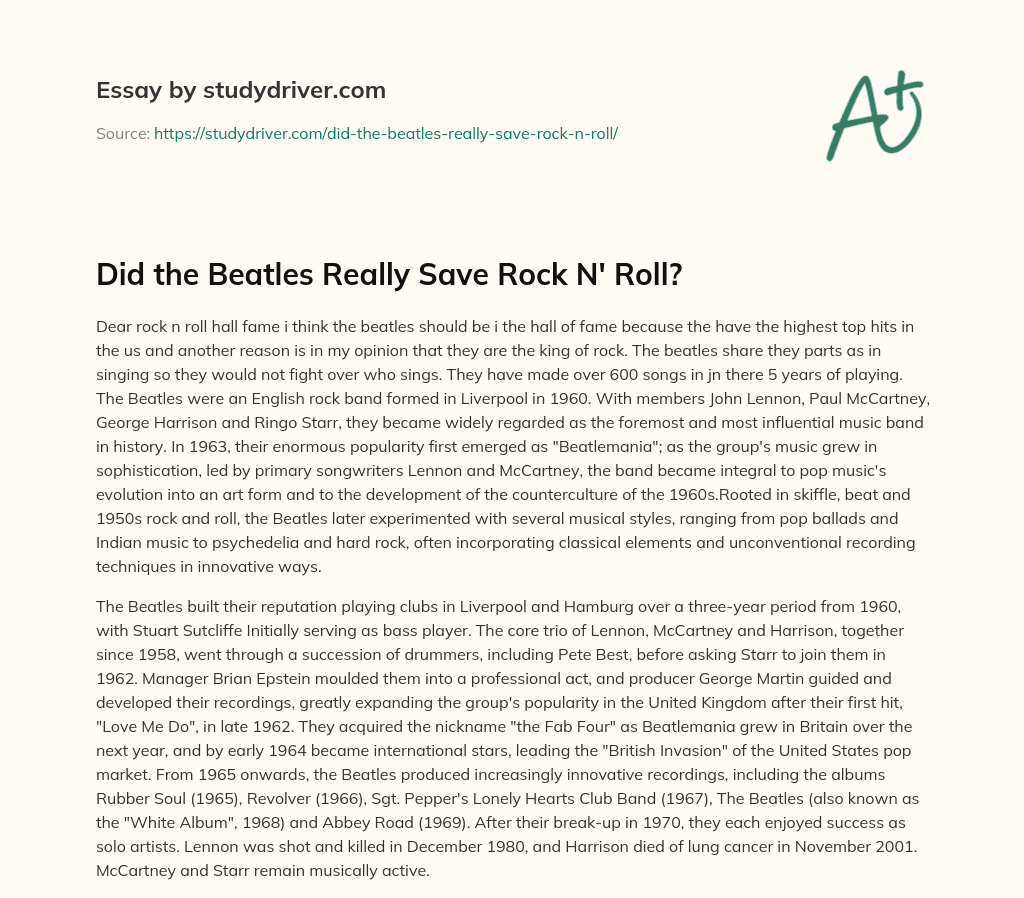 Did the Beatles Really Save Rock N’ Roll? essay