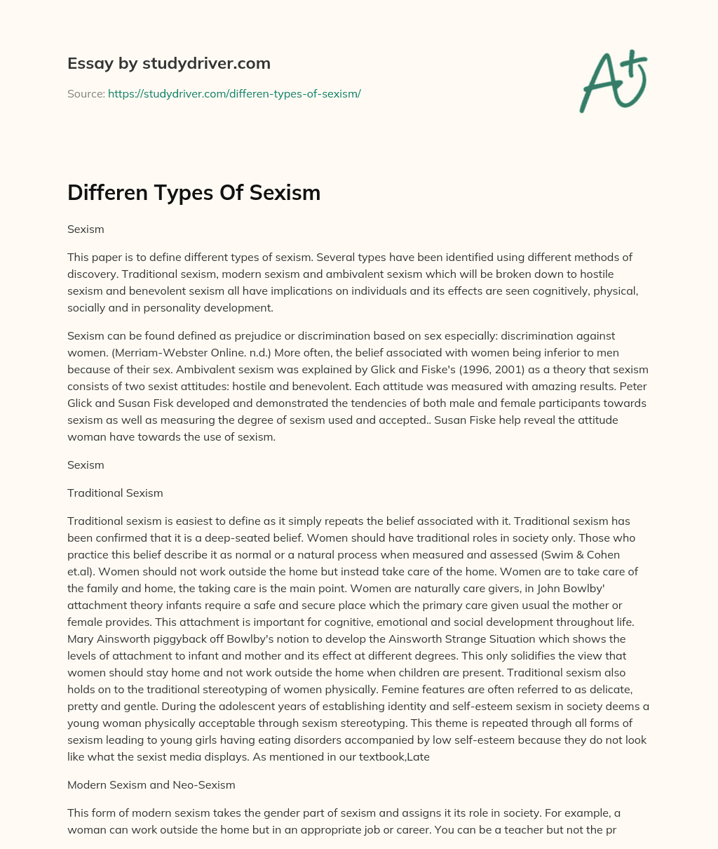 Differen Types of Sexism essay
