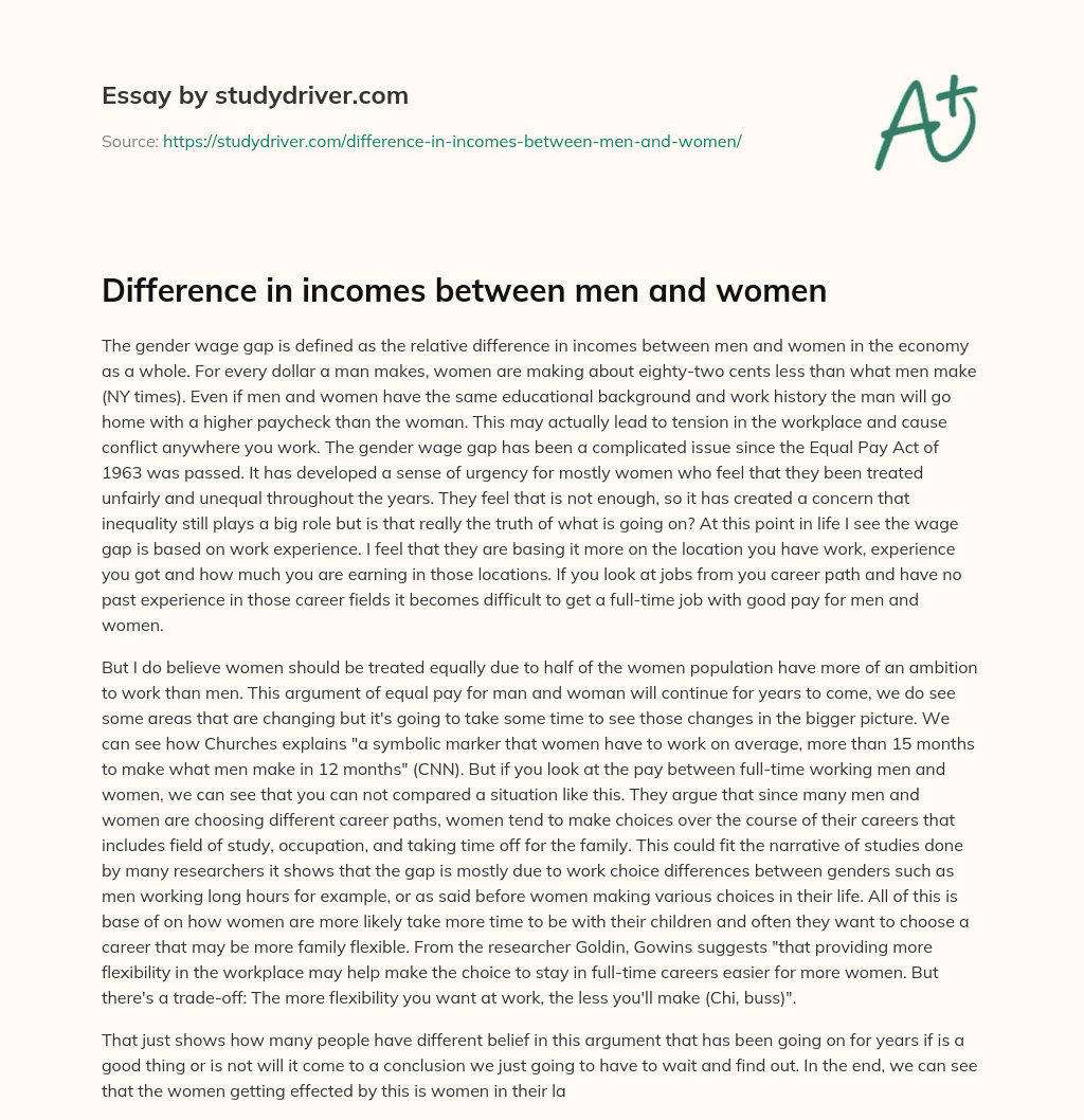 Difference in Incomes between Men and Women essay