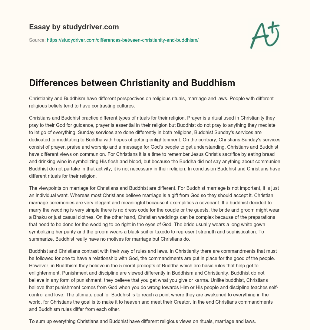 Differences between Christianity and Buddhism essay