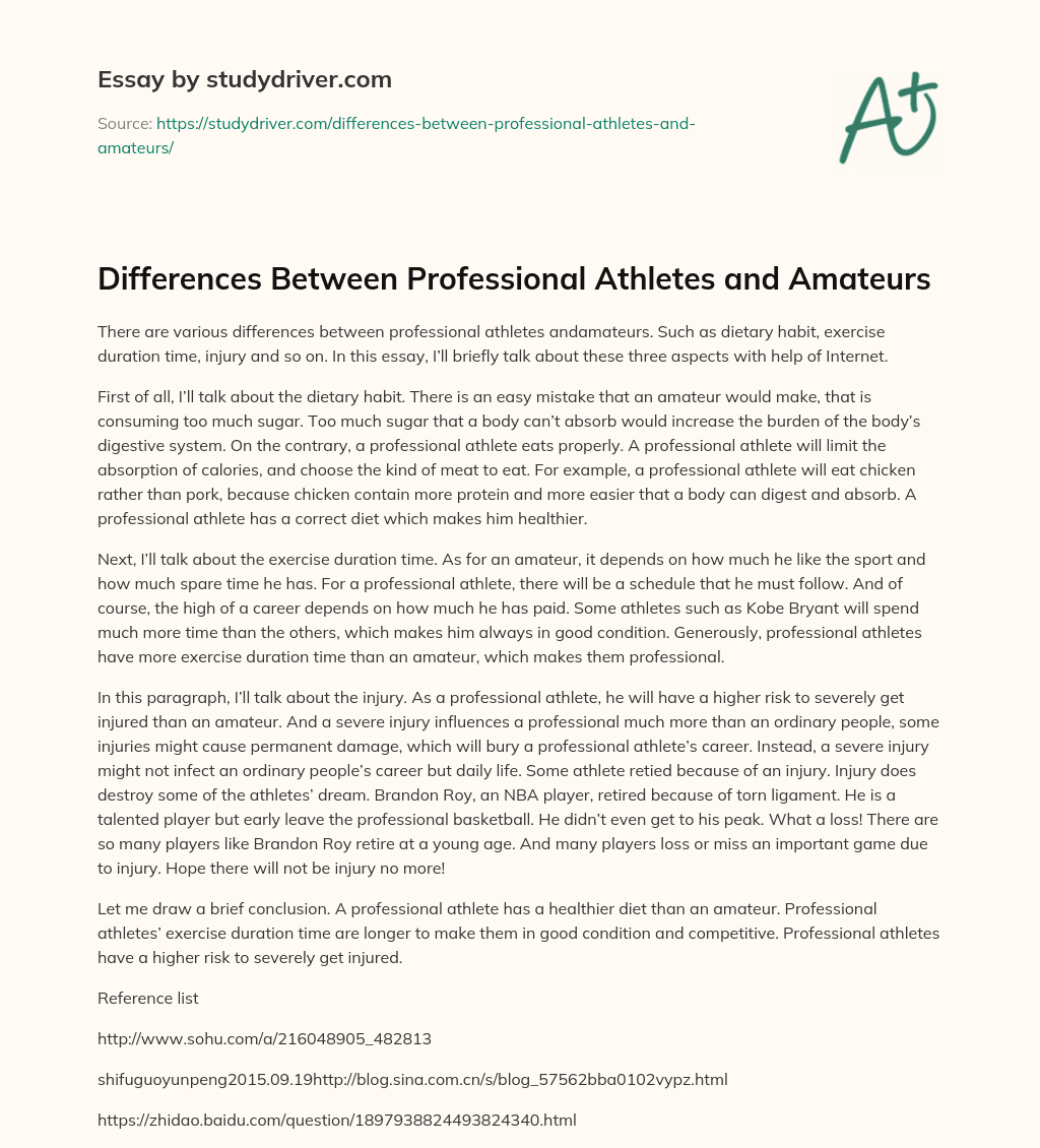 Differences between Professional Athletes and Amateurs essay