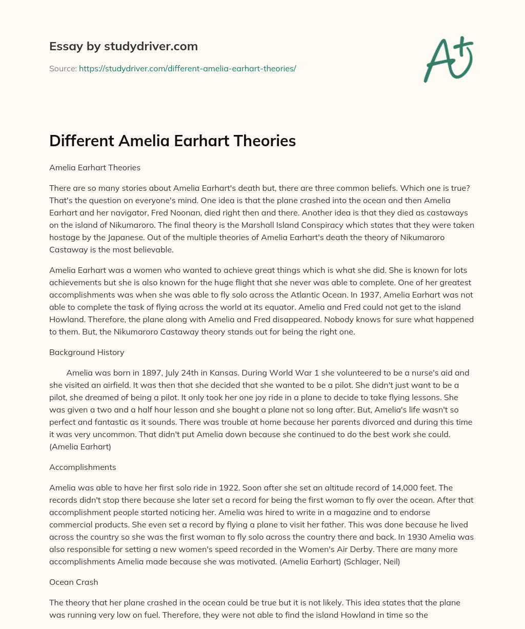 Different Amelia Earhart Theories essay