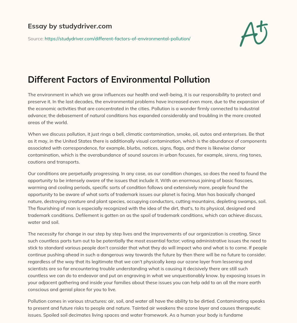 Different Factors of Environmental Pollution essay