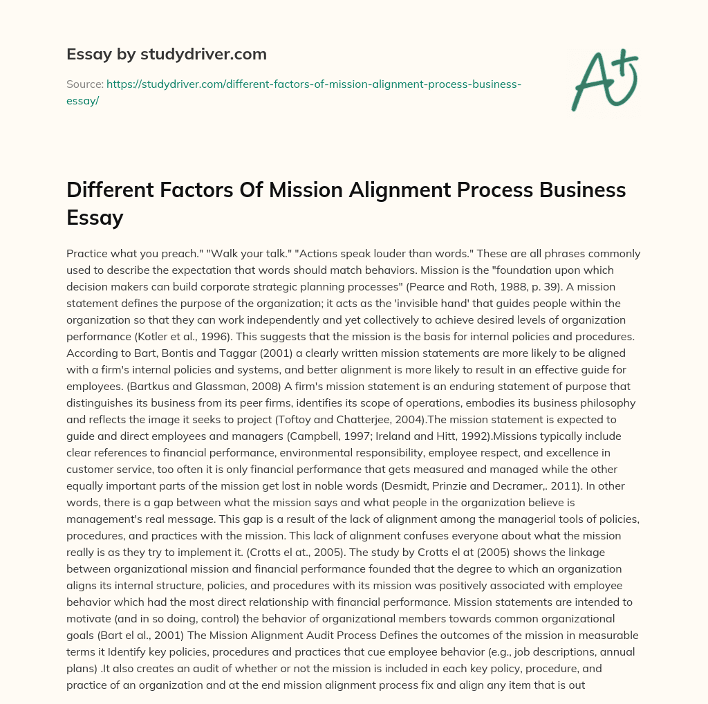 Different Factors of Mission Alignment Process Business Essay essay