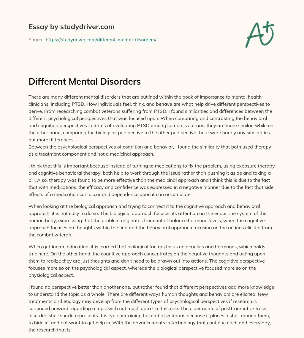 Different Mental Disorders essay