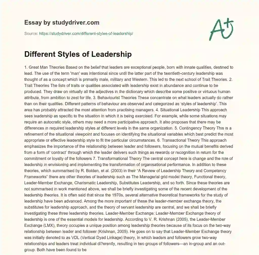 Different Styles of Leadership essay