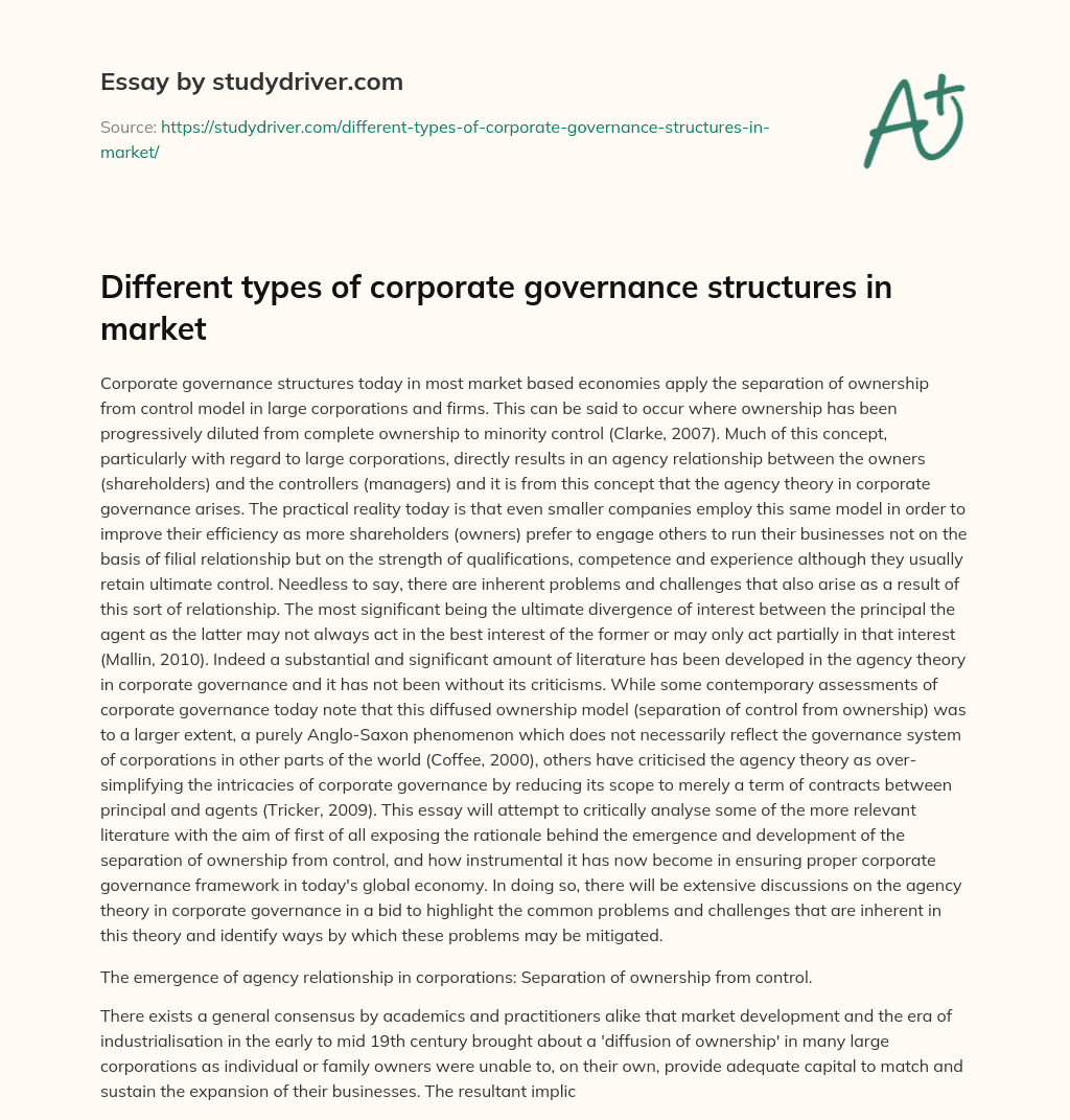 Different Types of Corporate Governance Structures in Market essay