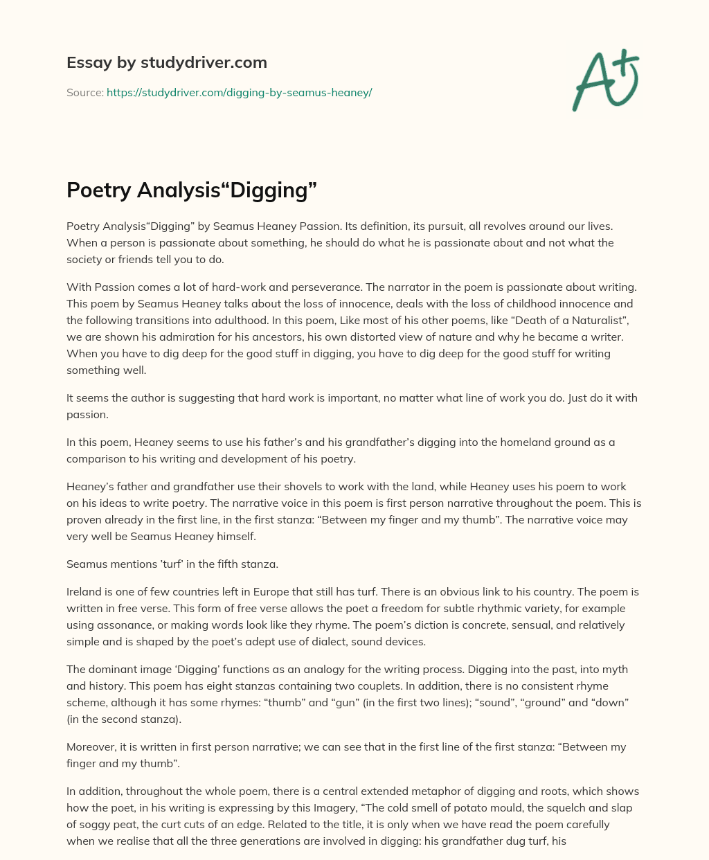 Poetry Analysis“Digging” essay