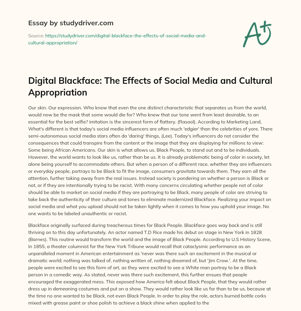 Digital Blackface: the Effects of Social Media and Cultural Appropriation essay