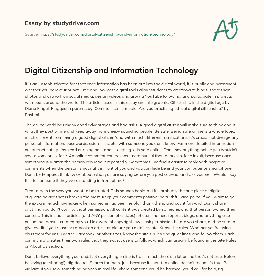 Digital Citizenship and Information Technology essay