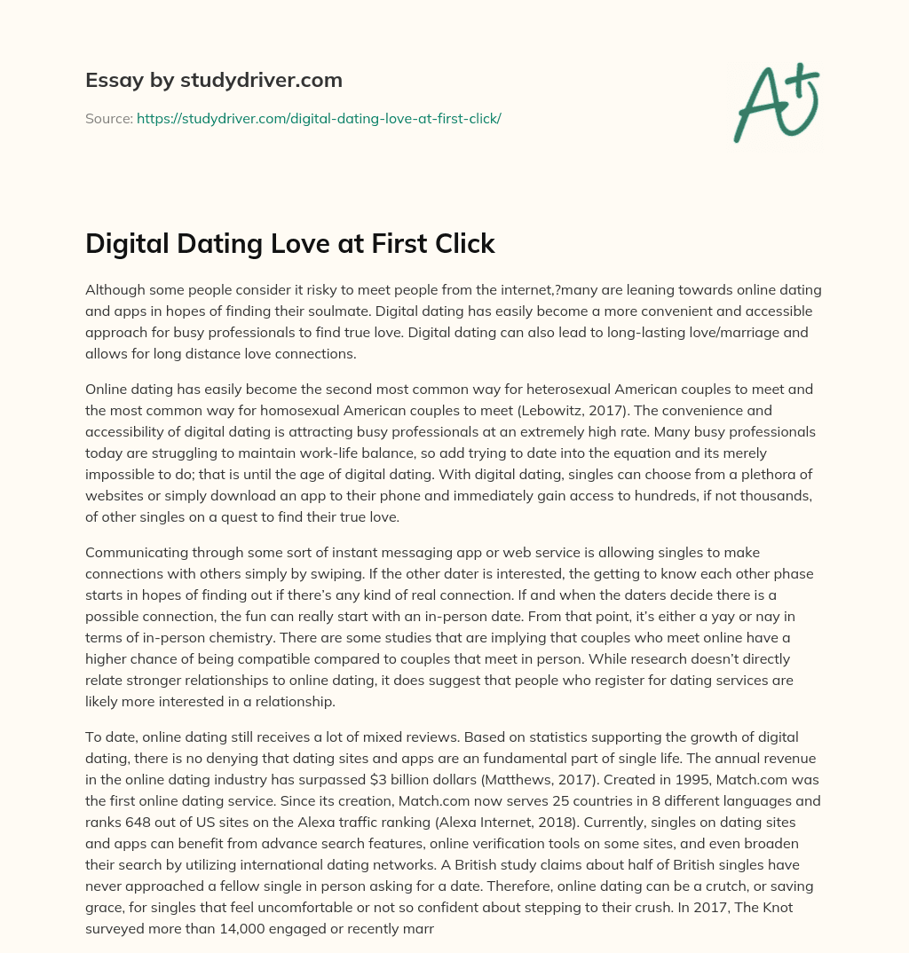 Digital Dating Love at First Click essay